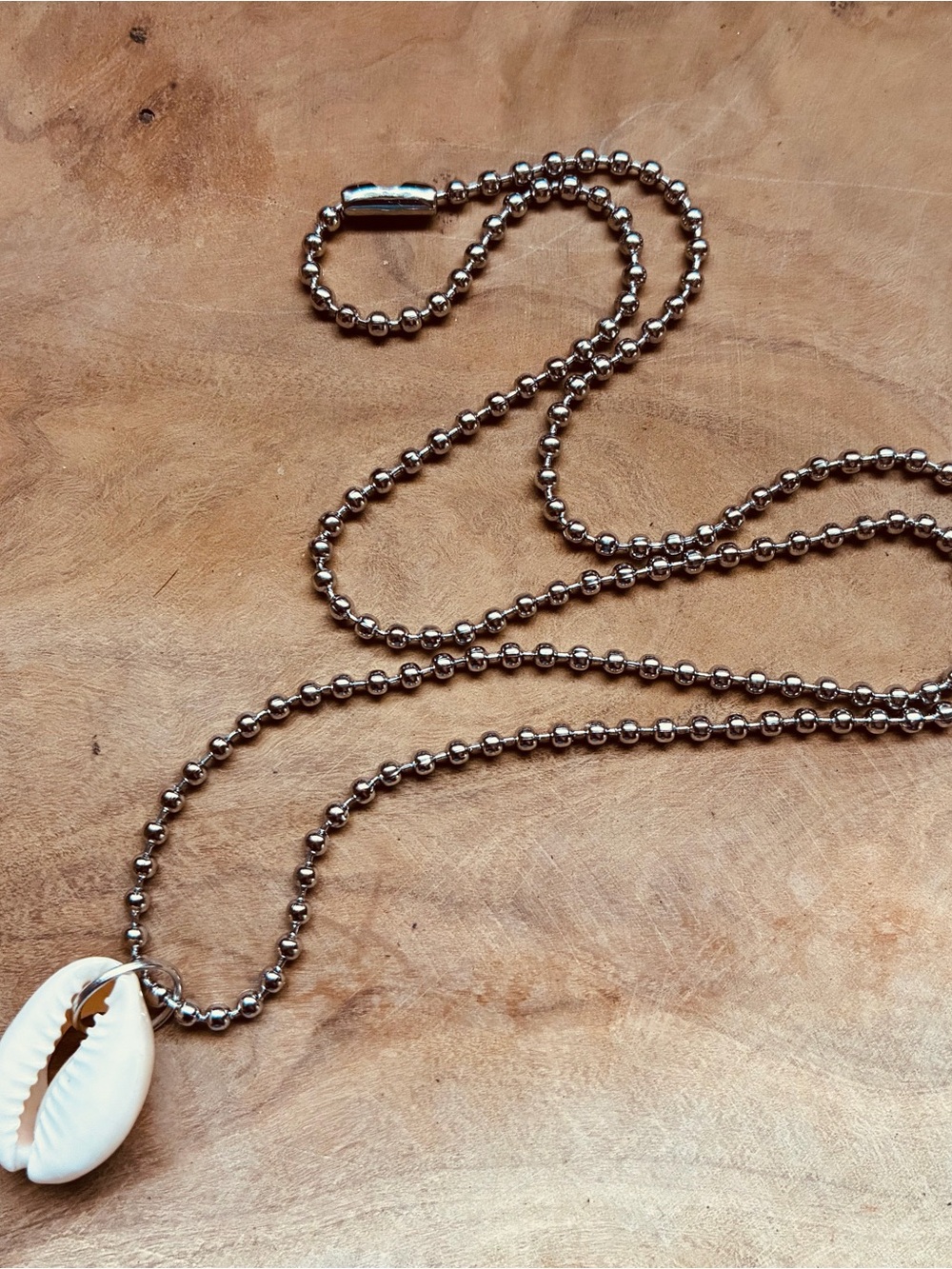 Cowrie Shell Necklace Beach Surfer Boho Coastal Pendant Silver Ballchain Surf - Picture 8 of 9